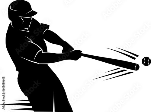 Baseball Player Hitting Ball Black EPS Vector Outline
