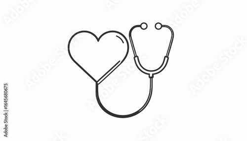 Heart and stethoscope icon, healthcare and medicine symbol, cardiogram, health concept, vector illustration
