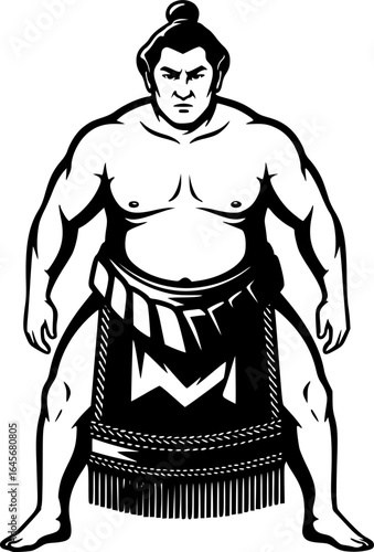 Sumo Wrestler Black Vector Outline Illustration
