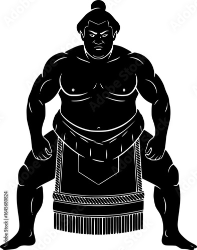 Sumo Wrestler Black Vector Outline Illustration
