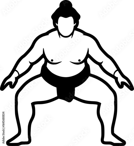 Sumo Wrestler Black Vector Outline Illustration
