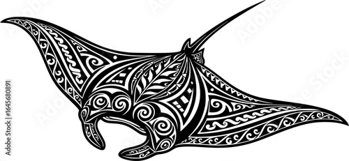 Tribal Manta Ray EPS Black Outline Vector Illustration
