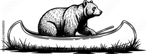 Bear in Canoe SVG Vector Outline
