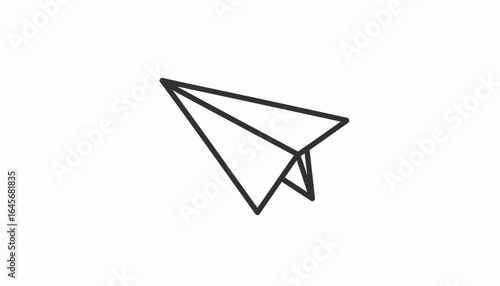 Simple outline of a paper airplane with a minimalistic design on a plain white background
