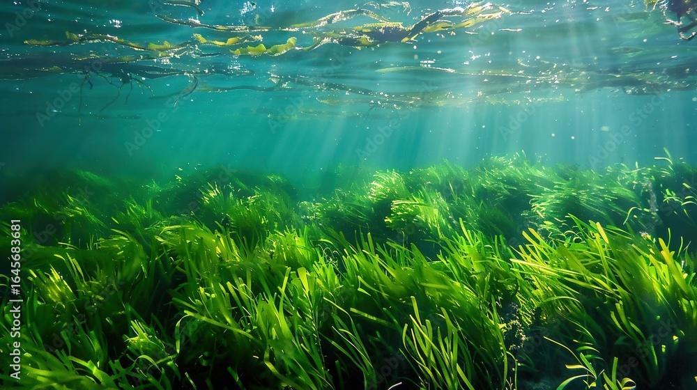 Fototapeta premium Blue - Green Algae: A Comprehensive Exploration of these Ancient and Ecologically Significant Organisms. Uncover their unique characteristics, such as their ability to perform photosynthesis