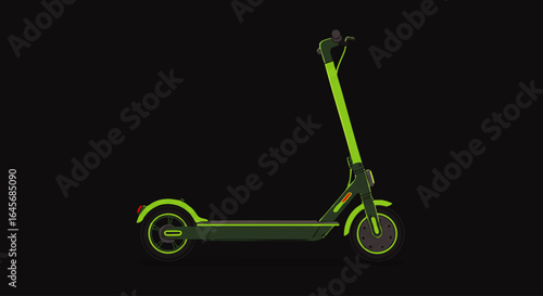 Stylish two-tone green electric scooter illustration in side profile view with black outlines.