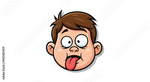 Funny cartoon boy head sticking tongue out.