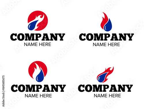 Fire and Water Company Logo Design | Fully Vector and Editable | Heating & Air, HVAC, Plumbing, Air Conditioning, 