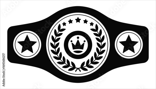 Championship Belt Silhouette with Crown and Stars Icon