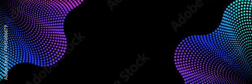 Abstract wavy gradient shape background. Vibrant neon form on black background. Vector illustration. 