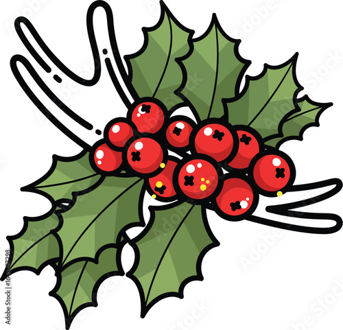 Christmas Holly Berries Clipart, Festive Holly & Berries Illustration, Holiday Holly Design Element, Cute Christmas Holly Graphic, Winter Holly Branch Decoration