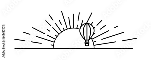 Hot Air Balloon with Sunset/Sunrise | Fully Vector | Editable Stroke
