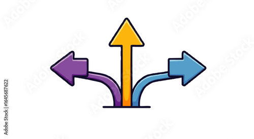 Three colorful branching arrows pointing different directions, cartoon style, decision concept