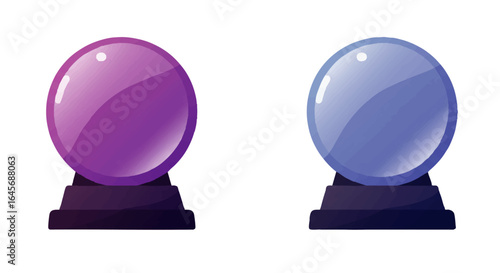 Two Cartoon Crystal Balls on Stands, Purple and Blue Colors