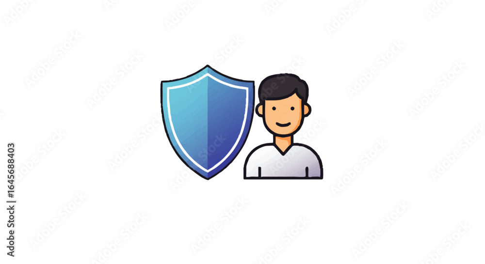 custom made wallpaper toronto digitalUser protection icon featuring a smiling man and a blue gradient shield with a bold outline.