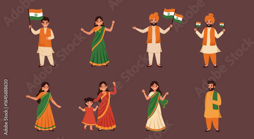 Wallpaper Mural A diverse set of illustrated Indian characters, including men, women, and children in traditional attire, celebrating a festival or national day. Torontodigital.ca