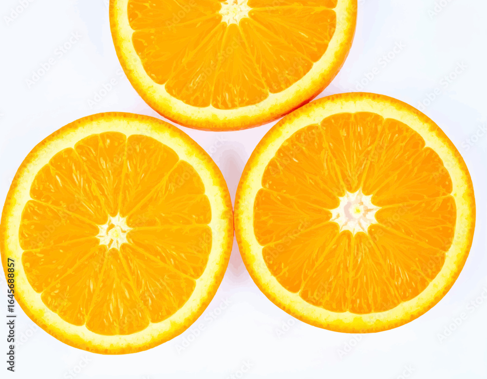 Fototapeta premium Minimalist Orange Slices Vibrant Citrus Triangle on White for Freshness and Simplicity (70-150 characters)
