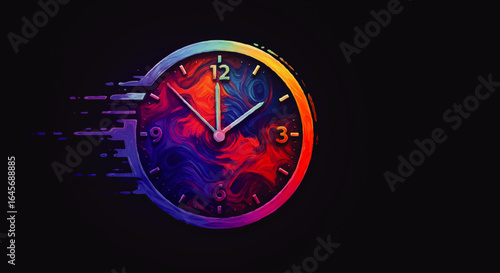 Vibrant abstract clock with a painterly texture and a dynamic melting effect.