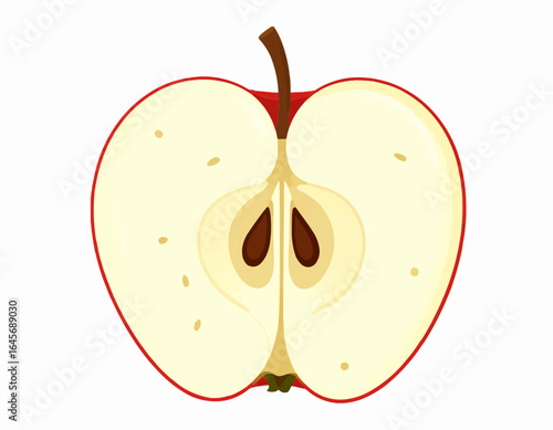 Cross-Section of a Crisp Red Apple Vector Graphic with White Flesh and Brown Seeds for Healthy Eating Promotion