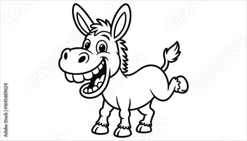 Funny Kicking Donkey Cartoon Coloring Page for Kids
