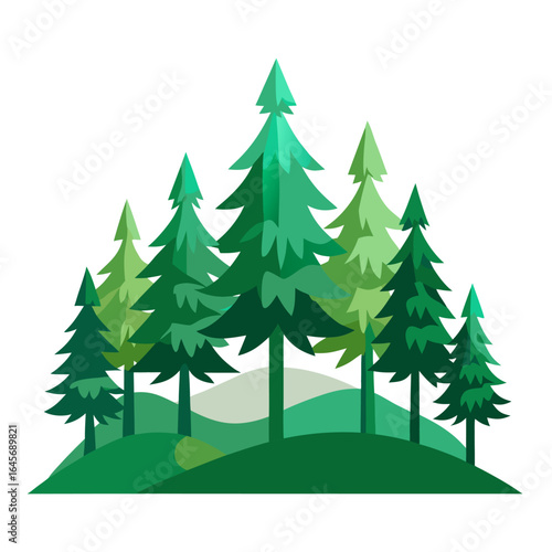 Minimalist green pine forest vector illustration