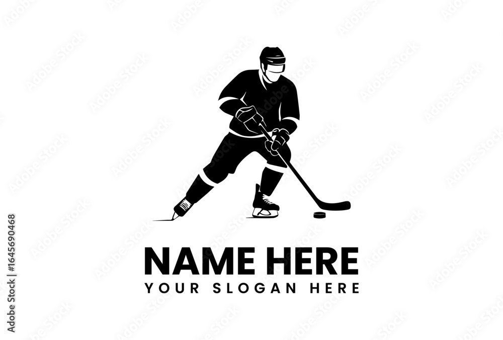 Obraz premium Silhouette of a hockey player with stick and puck ready for action.