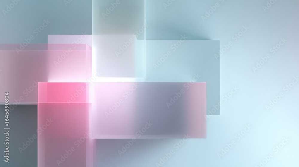 Obraz premium Abstract geometric shapes in pastel colors with soft lighting, minimalistic modern design for digital backgrounds, creative graphic layout for visual art