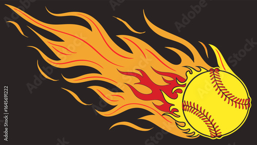 Fiery Softball with Graphic Flames.