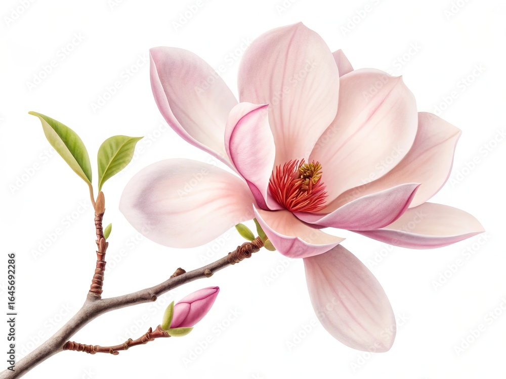 Naklejka premium Illustration of pink magnolia flower isolated on white background