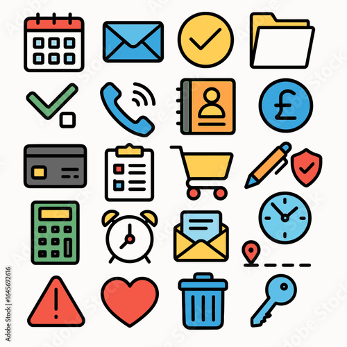 Icons depict tasks process online white scene details