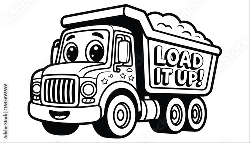 Cute Cartoon Dump Truck Coloring Page for Kids
