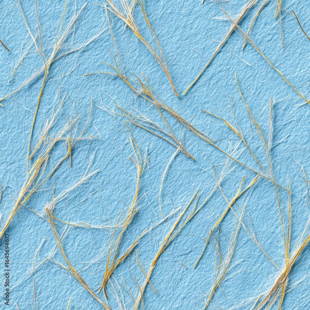 Handcrafted blue paper adorned with delicate golden threads for a serene artistic touch Handcrafted blue paper adorned with delicate golden threads for a serene artistic touch