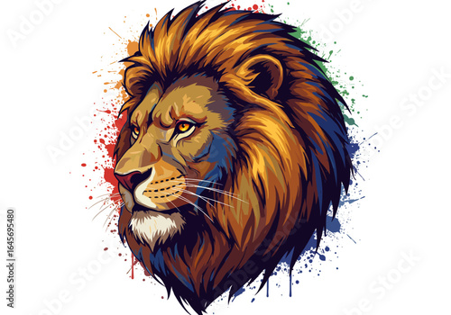 Colorful Lion Head Profile with Splatter Effect