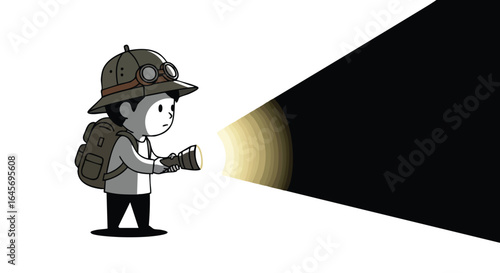Young Explorer with Flashlight on an Adventure.