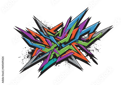 Abstract Graffiti Art with Sharp Edges and Vibrant Colors