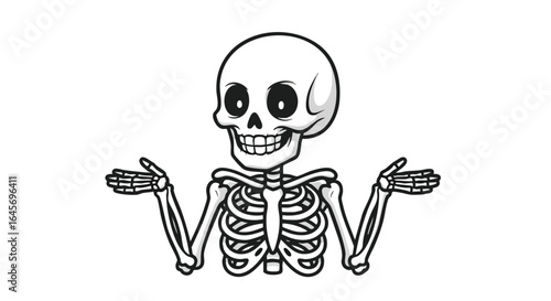 A cartoon skeleton shrugs its shoulders, expressing uncertainty or indifference.