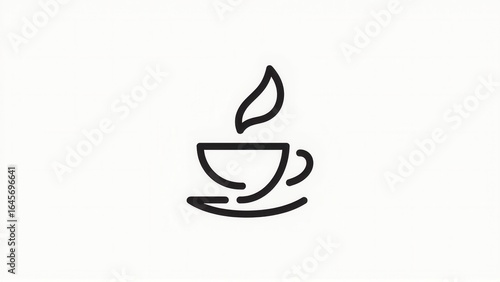 A sleek, minimalist line drawing of a steaming cup of coffee on a saucer, conveying warmth.