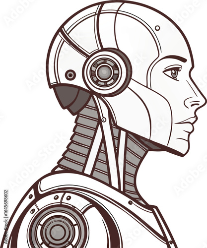 Detailed front view of a realistic artificial intelligence humanoid showcasing advanced design and futuristic features with intricate detailing and vibrant color possibilities