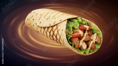 Rotating Shawarma Wrap with Fresh Ingredients
