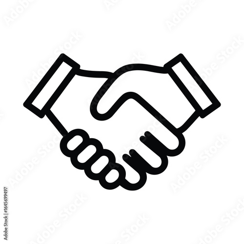 A clean, outline icon of two hands shaking, representing a business deal or agreement.