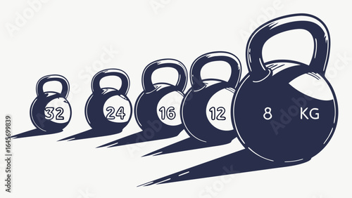 Kettlebell Weights Illustration 8 12 16 24 and 32 Kilograms.