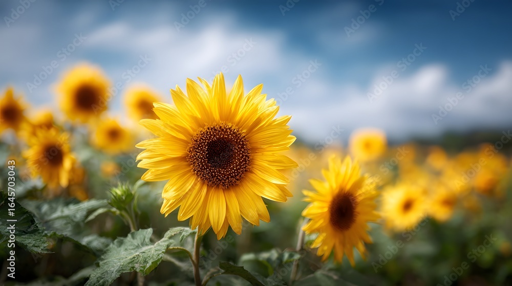 Fototapeta premium Vibrant sunflower field under a clear blue sky