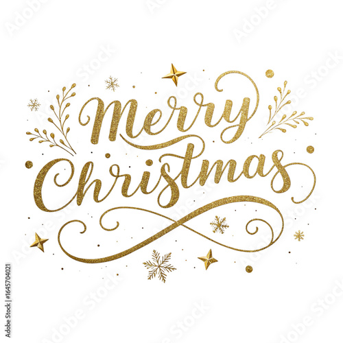 Elegant golden merry christmas typography isolated on transparent background
