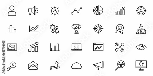 Marketing Graph Icons – Campaign Analysis & Sales Growth Vector Pack