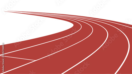 Red Running Track with White Lines Curved Perspective.