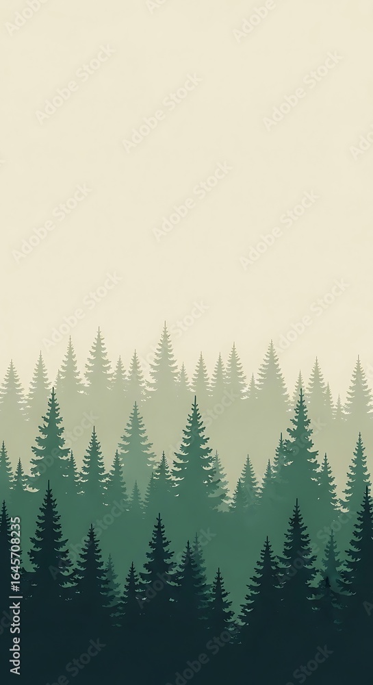 Fototapeta premium Serene evergreen forest illustration with muted tones creating a peaceful natural scene