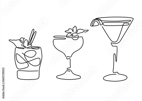 Cocktail Glasses . line icon-continuous line drawing. Editable stroke. 
