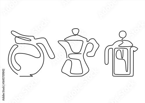 Vector hand drawn illustration set of coffee preparation. line icon-continuous line drawing. Editable stroke. 
