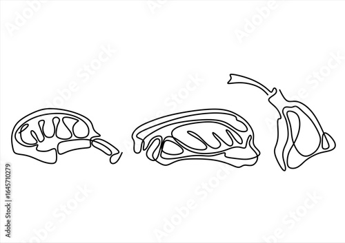 Minimalist Meat Cuts Steak, Chop. line icon-continuous line drawing. Editable stroke. 