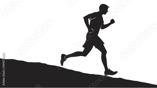 Silhouette of a Man Running Uphill Athletic Stride.